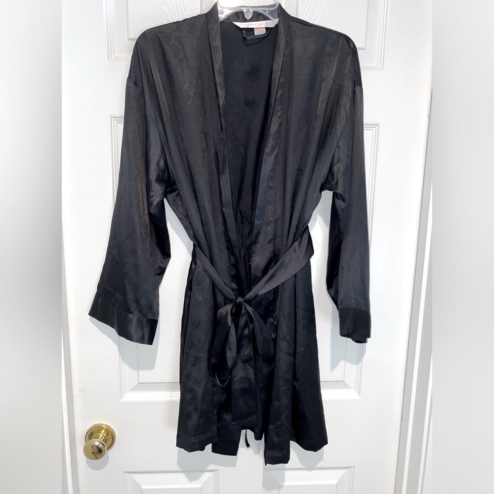 Vintage Victoria Secret black silky robe. One Size